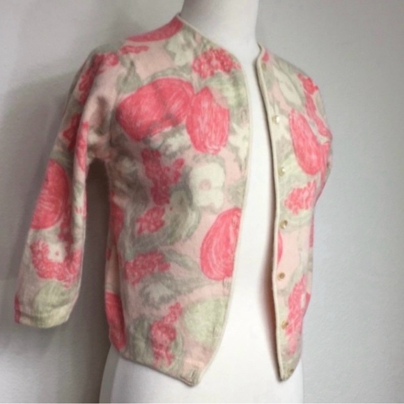 Vintage Rosecrest Women's Cream Peach Floral Button Cardigan Size Small Coquette - Picture 4 of 14